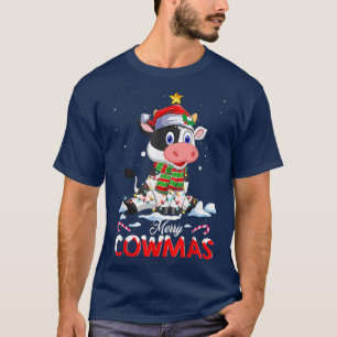 Merry Cowmas Funny Cow Santa Hat Christmas PJs Xma T-Shirt