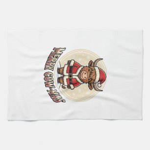 Merry Cowmas Highland Cow Christmas Shirt Design_1 Kitchen Towel