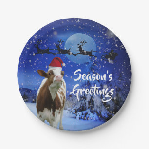 Merry Cowristmas Santa Cow Holiday Paper Plate