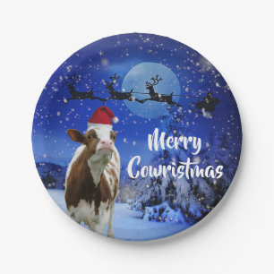 Merry Cowristmas Santa Cow Holiday Paper Plate