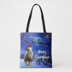 Merry Cowristmas Santa Cow Holiday Tote Bag
