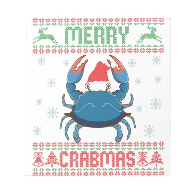 Merry Crabmas Funny Crab Ugly Christmas Sweater Notepad (Front)