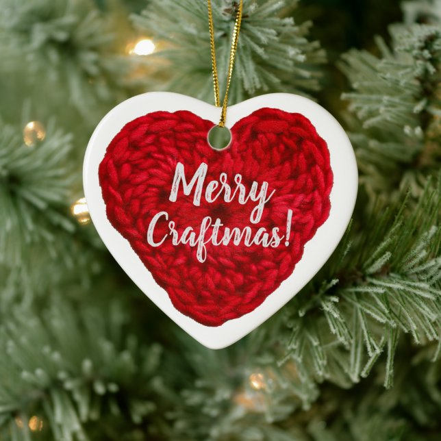 Merry Craftmas Crochet Red Heart Crafts Ceramic Ornament (Tree)