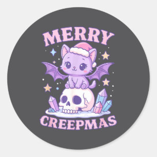 Merry Creepmas Cat Pastel Goth Christmas Skull Classic Round Sticker