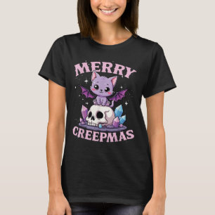 Merry Creepmas Cat Pastel Goth Christmas Skull For T-Shirt