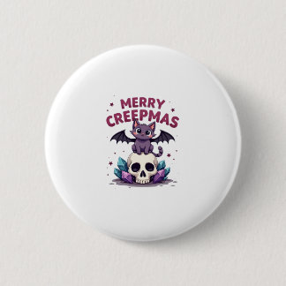 Merry Creepmas Cat Pastel Goth Christmas Skull T-S 2 Inch Round Button