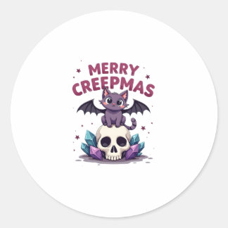 Merry Creepmas Cat Pastel Goth Christmas Skull T-S Classic Round Sticker