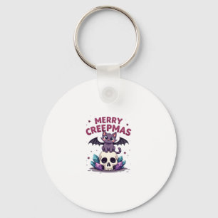 Merry Creepmas Cat Pastel Goth Christmas Skull T-S Keychain