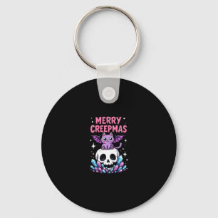 Merry Creepmas Cat Pastel Goth Christmas Skull T-S Keychain