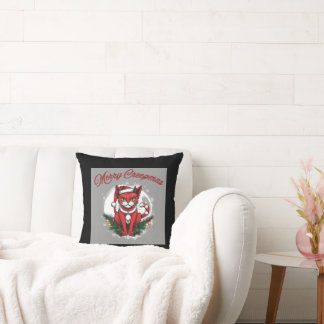 Merry Creepmas Cat Throw Pillow