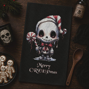 Merry Creepmas Cute Skeleton Gothic Christmas Kitchen Towel