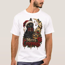 Merry Creepmas Gothic Black Cat T-Shirt