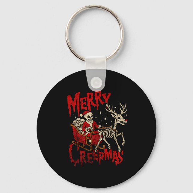 Merry Creepmas Skeleton Creepy Christmas Goth Holi Keychain (Front)