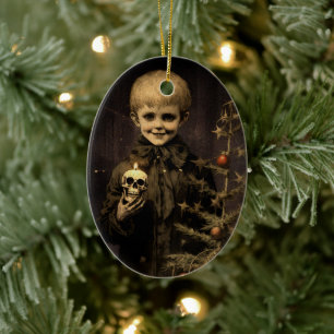 Merry Creepmas Spooky Boy Gothic Vintage Ceramic Ornament