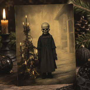 Merry Creepmas Victorian Skeleton Gothic Christmas Postcard