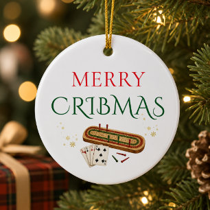 Merry Cribbage Christmas personalized game lover Ceramic Ornament