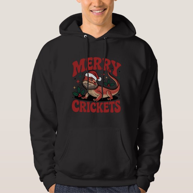 Merry Crickets Bearded Dragon Funny Hoodie (Front)