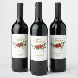 Merry Cristmas Quote with Poinsettias Wine Label