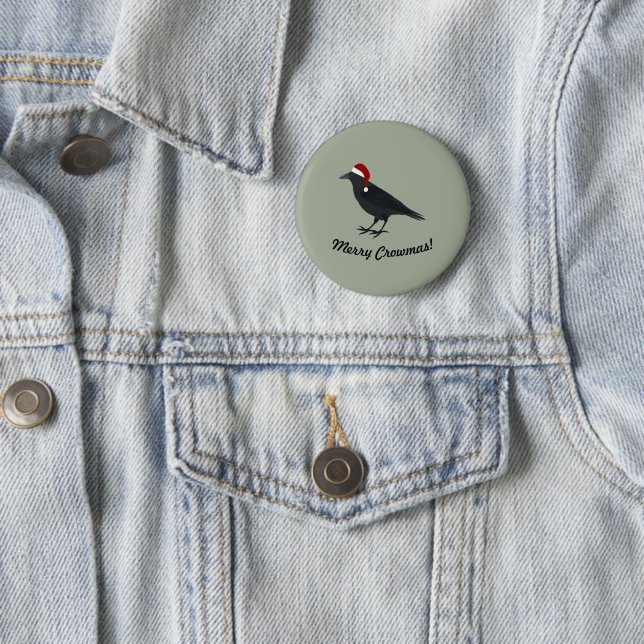 Merry Crowmas Christmas Crow 2 Inch Round Button (In Situ)