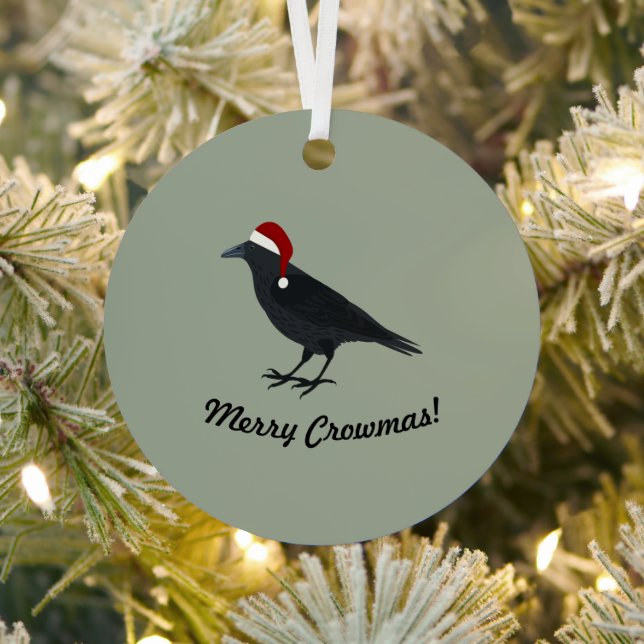 Merry Crowmas Christmas Crow  Metal Ornament (Insitu)