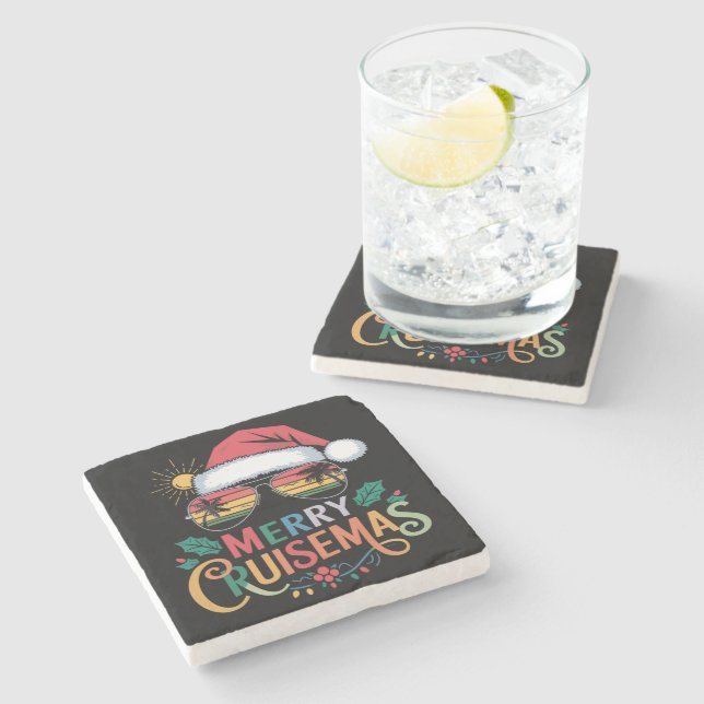 Merry Cruisemas 2024 Christmas Santa Reindeer  Stone Coaster (Side)
