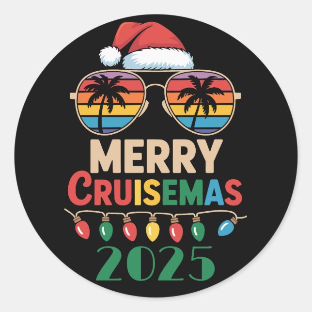 Merry Cruisemas 2025 Personalized Xmas Cruise Classic Round Sticker (Front)