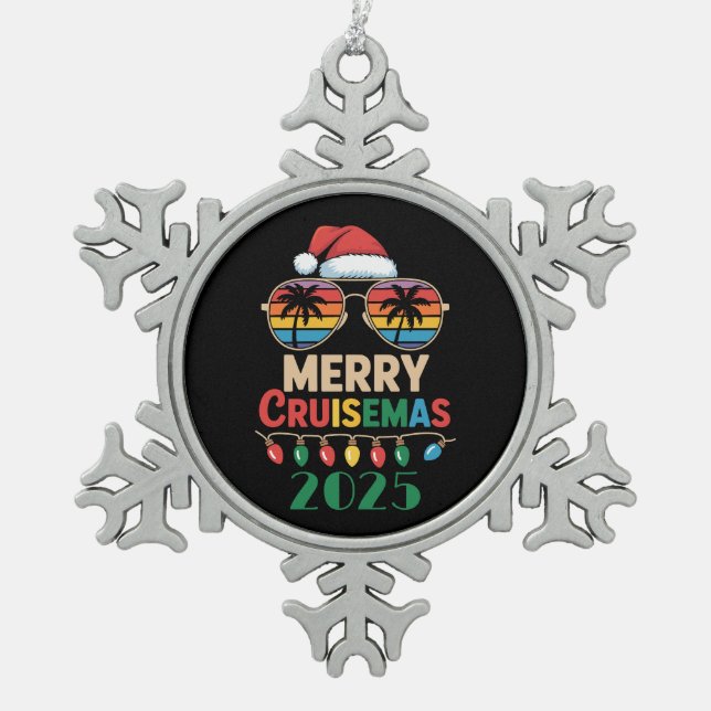 Merry Cruisemas 2025 Personalized Xmas Cruise Snowflake Pewter Christmas Ornament (Front)