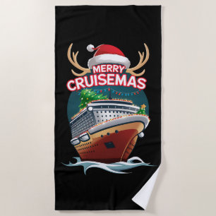 Merry Cruisemas Cruise Ship Family Christmas Funny Beach Towel