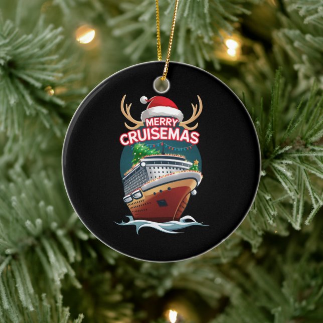 Merry Cruisemas Cruise Ship Family Christmas Funny Ceramic Ornament (Tree)