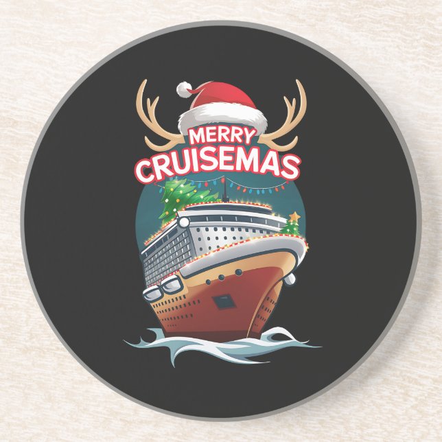Merry Cruisemas Cruise Ship Family Christmas Funny Coaster (Front)