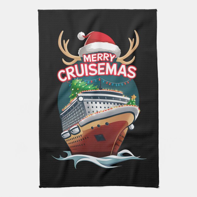 Merry Cruisemas Cruise Ship Family Christmas Funny Kitchen Towel (Vertical)