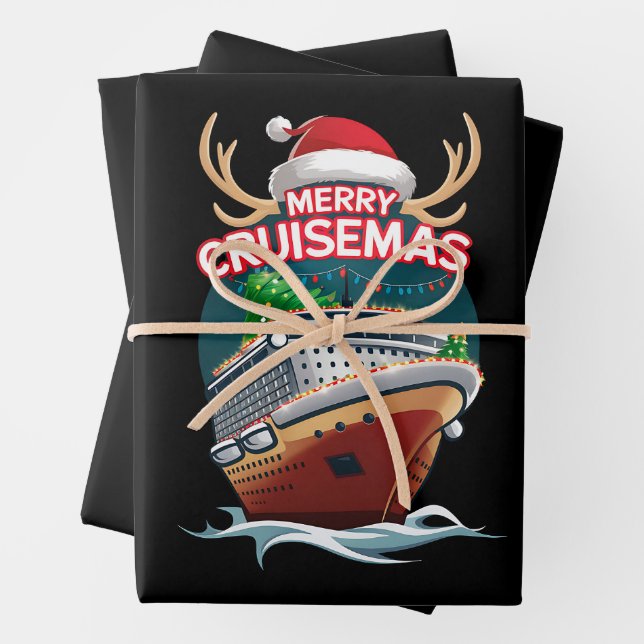 Merry Cruisemas Cruise Ship Family Christmas Funny Wrapping Paper Sheet (In situ)