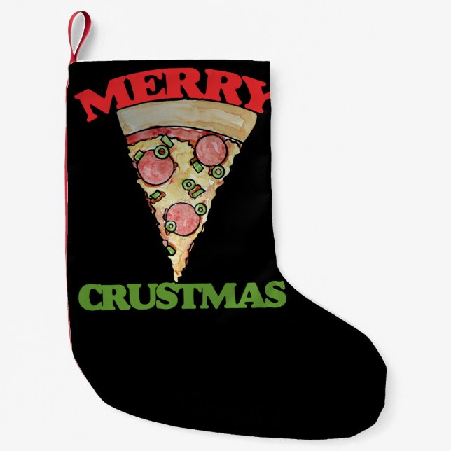 Merry Crustmas Christmas pizza Small Christmas Stocking (Front)