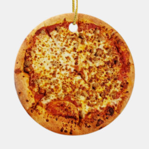 Merry Crustmas Deep Dish Cheese Sausage Pizza  Ceramic Ornament