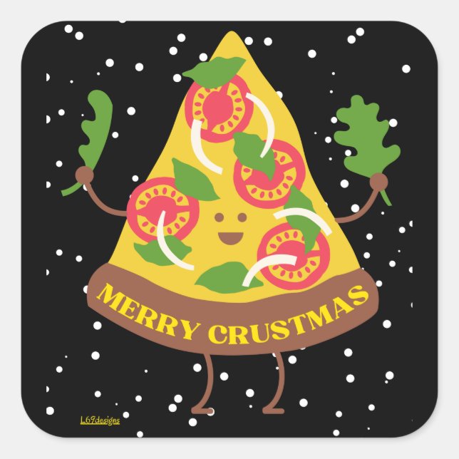 MERRY CRUSTMAS funny christmas pizza pun gift idea Square Sticker (Front)