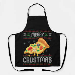 Merry Crustmas Funny Christmas Pizza Ugly Sweater Apron