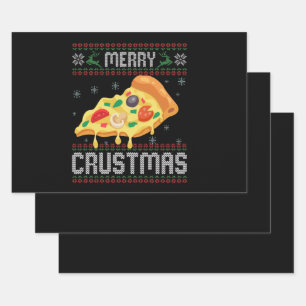 Merry Crustmas Funny Christmas Pizza Ugly Sweater Wrapping Paper Sheet