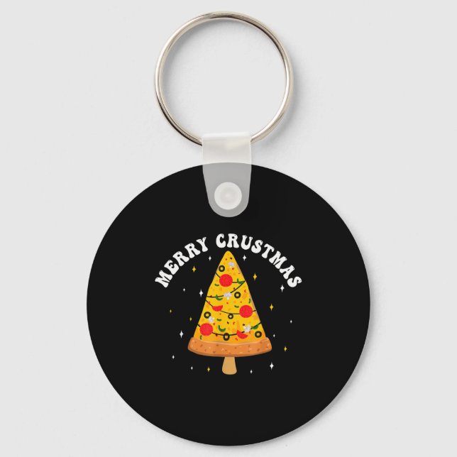 Merry Crustmas Funny Zza Slice Christmas Tree Zza  Keychain (Front)