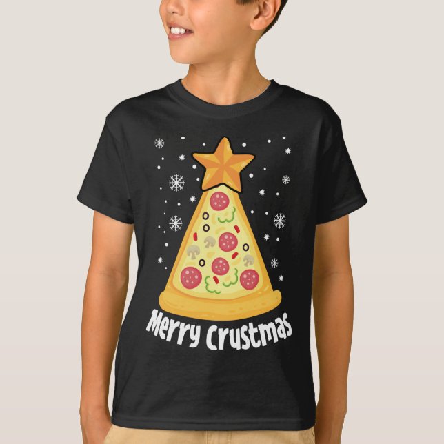 Merry Crustmas Pizza Christmas Tree Xmas Gift T-Shirt (Front)