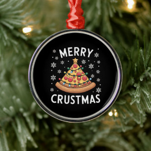 Merry Crustmas Pizza Christmas Tree Xmas Gifts Metal Ornament