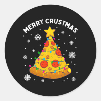 Merry Crustmas Pizza Tree Classic Round Sticker