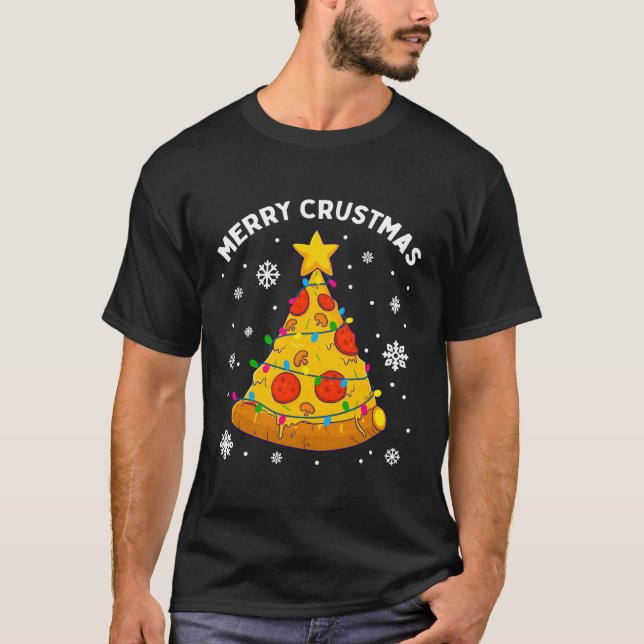 Merry Crustmas Pizza Tree T-Shirt (Front)