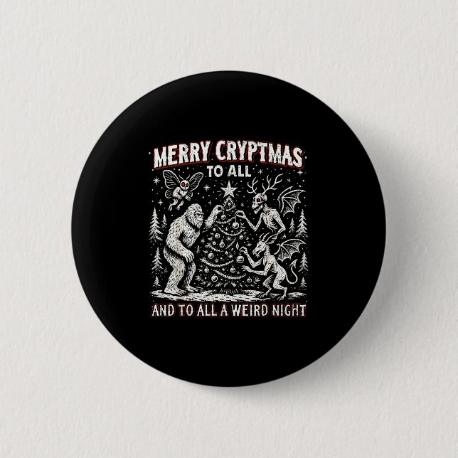 Merry Cryptmas Weird Night Cryptid Holiday Art  2 Inch Round Button (Front)