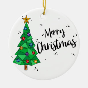 Merry Crystal-Mas Geometric Christmas Tree Ceramic Ornament