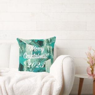 Merry Crystalmas! 2023 Aquamarine Star Gemstone Throw Pillow