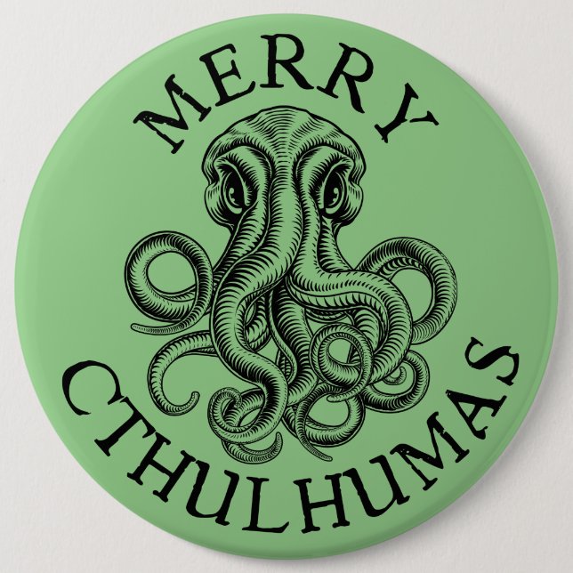 Merry Cthulhumas Lovecraft Cthulhu 6 Inch Round Button (Front)