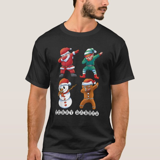 Merry Dabmas Funny Dabbing Santa Elf And Friends K T-Shirt (Front)