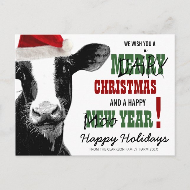 Merry Dairy Christmas Holiday Postcard (Front)