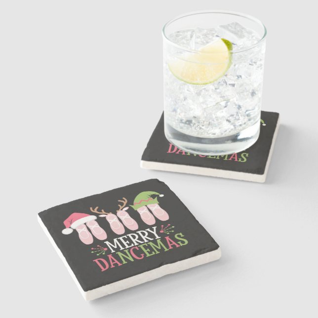 Merry Dancemas Christmas Ballet Shoes Dancing Stone Coaster (Side)