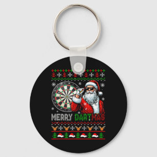 Merry Dartmas Xmas Santa Sungles Playing Dart Swea Keychain